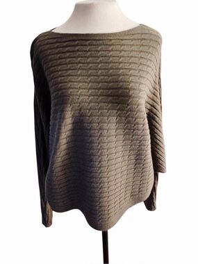 Apricot Olive Green Textured Knit Sweater Large Dolman Sleeve Pullover